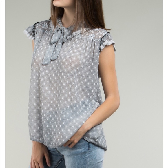 Pink embroidered lace polkadot Bow Top - Picture 2 of 8